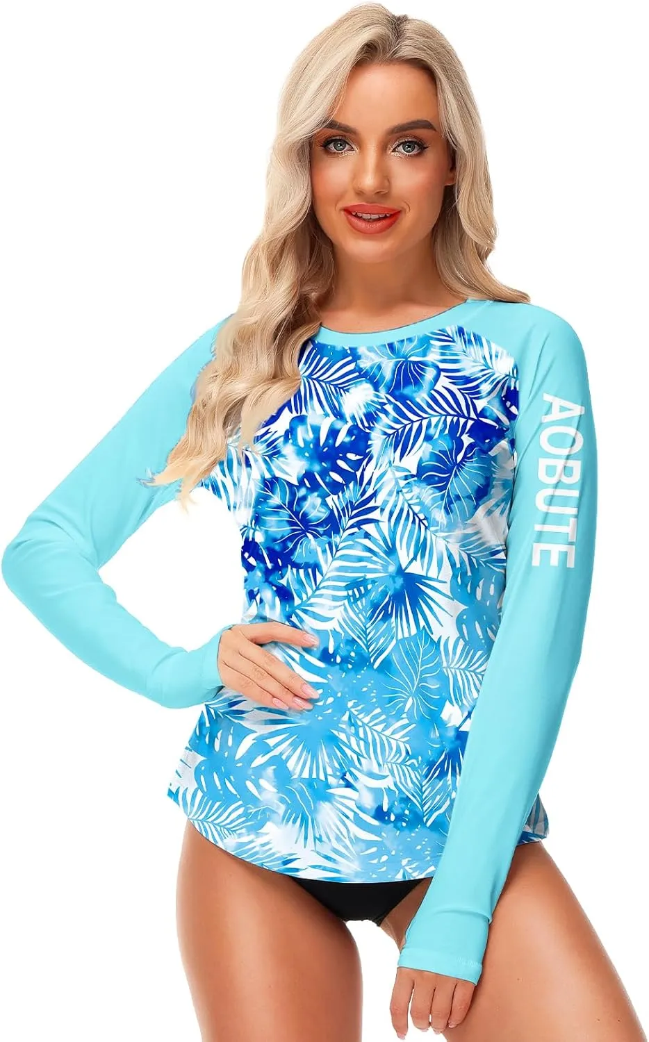 AOBUTE Women Rash Guard Sun Protecion Long Sleeve UPF 50  Swim Shirt with Thumb Hole