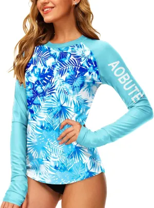 AOBUTE Women Rash Guard Sun Protecion Long Sleeve UPF 50  Swim Shirt with Thumb Hole