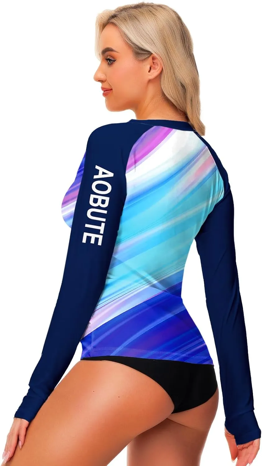 AOBUTE Women Rash Guard Sun Protecion Long Sleeve UPF 50  Swim Shirt with Thumb Hole