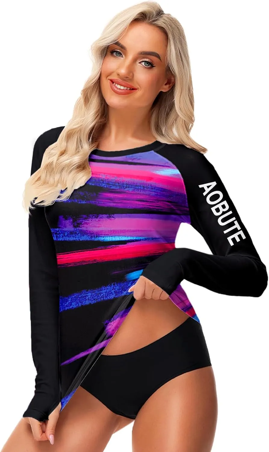 AOBUTE Women Rash Guard Sun Protecion Long Sleeve UPF 50  Swim Shirt with Thumb Hole