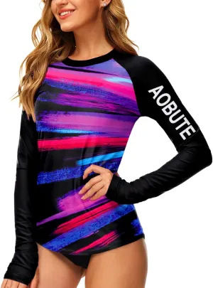 AOBUTE Women Rash Guard Sun Protecion Long Sleeve UPF 50  Swim Shirt with Thumb Hole