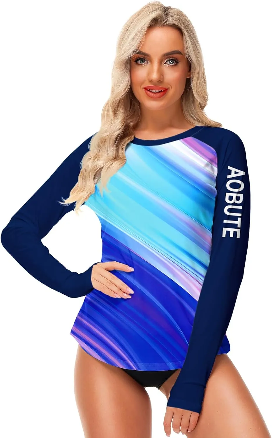 AOBUTE Women Rash Guard Sun Protecion Long Sleeve UPF 50  Swim Shirt with Thumb Hole