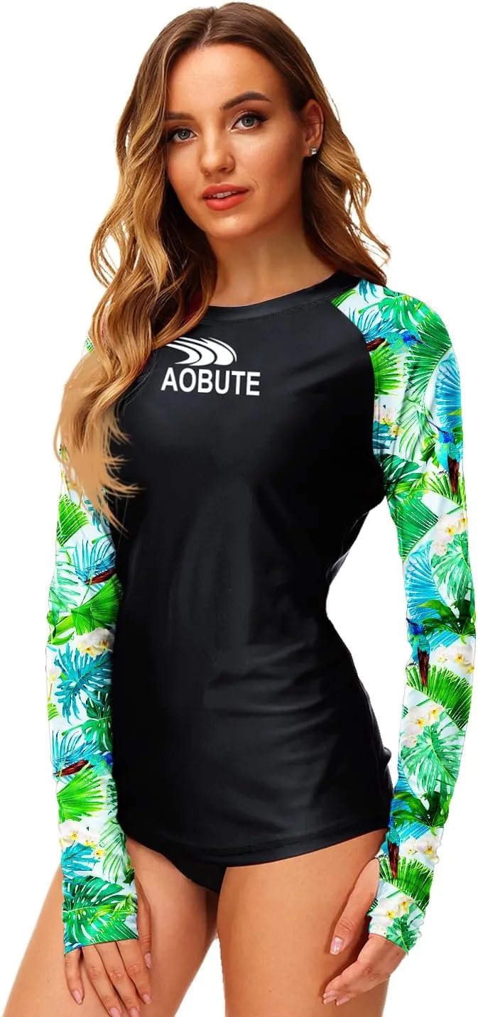 AOBUTE Women Rash Guard Sun Protecion Long Sleeve UPF 50  Swim Shirt with Thumb Hole