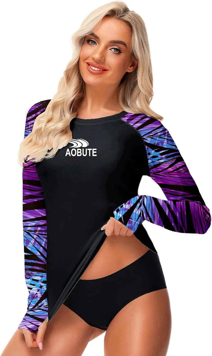 AOBUTE Women Rash Guard Sun Protecion Long Sleeve UPF 50  Swim Shirt with Thumb Hole