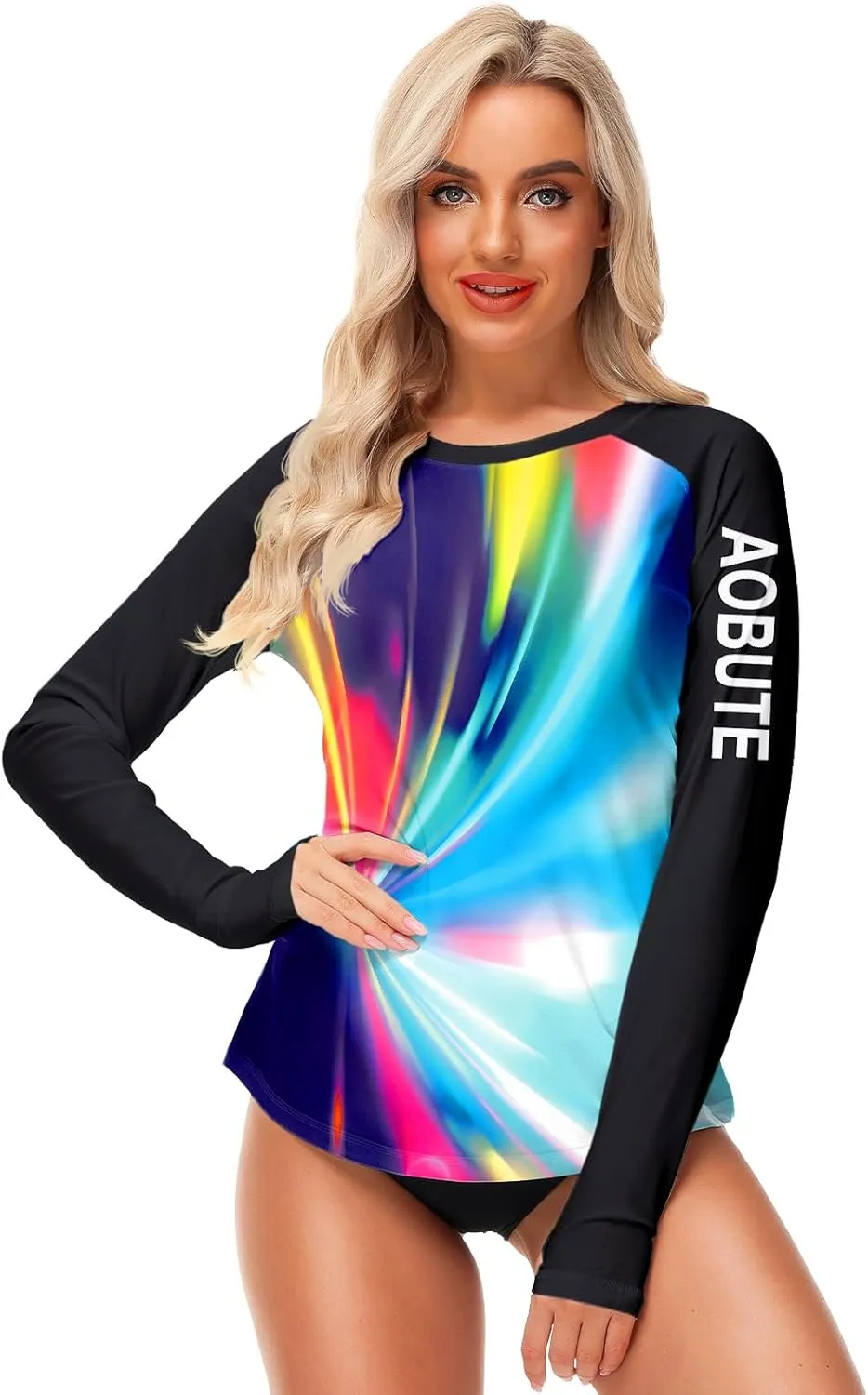 AOBUTE Women Rash Guard Sun Protecion Long Sleeve UPF 50  Swim Shirt with Thumb Hole
