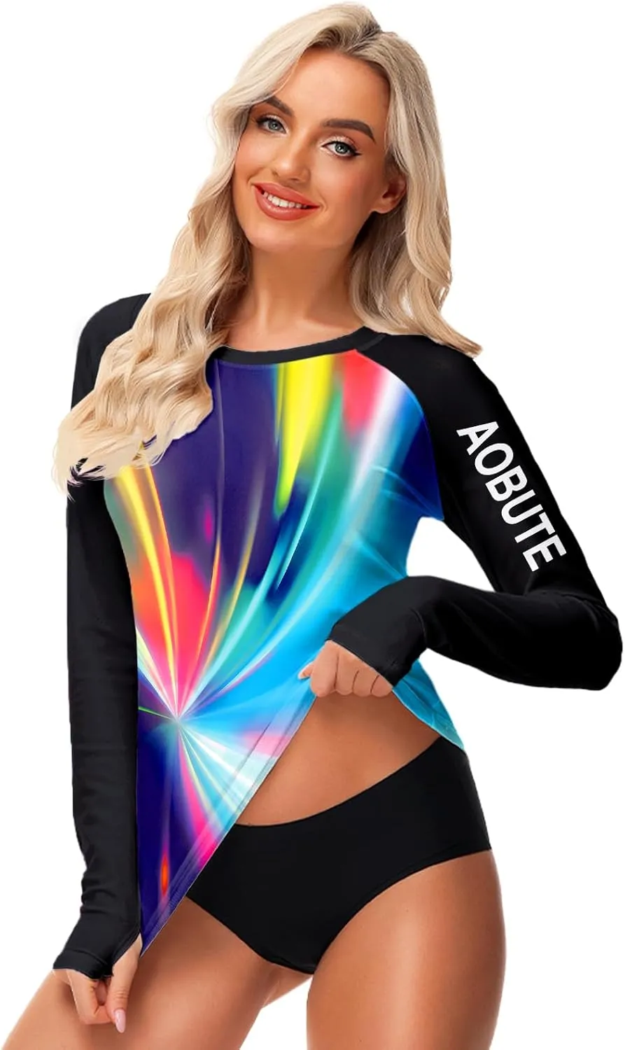 AOBUTE Women Rash Guard Sun Protecion Long Sleeve UPF 50  Swim Shirt with Thumb Hole