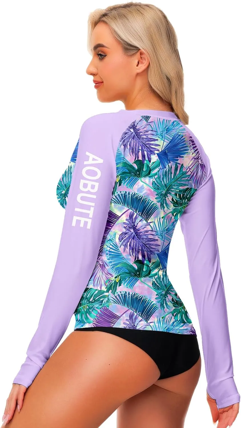 AOBUTE Women Rash Guard Sun Protecion Long Sleeve UPF 50  Swim Shirt with Thumb Hole