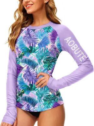 AOBUTE Women Rash Guard Sun Protecion Long Sleeve UPF 50  Swim Shirt with Thumb Hole