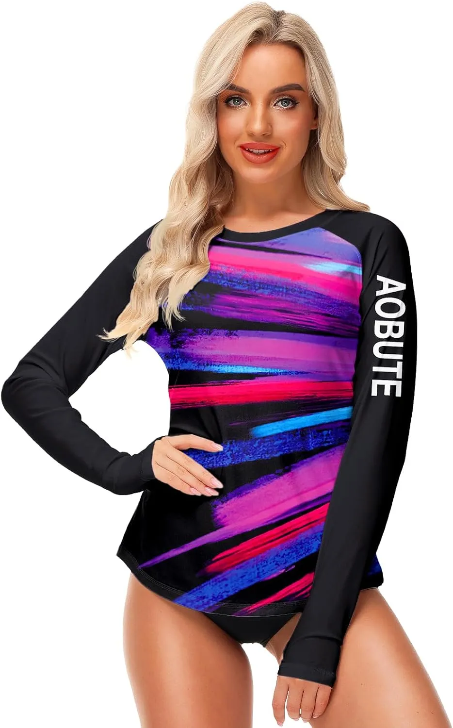 AOBUTE Women Rash Guard Sun Protecion Long Sleeve UPF 50  Swim Shirt with Thumb Hole
