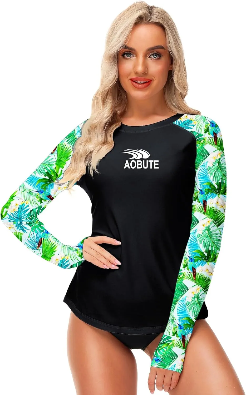 AOBUTE Women Rash Guard Sun Protecion Long Sleeve UPF 50  Swim Shirt with Thumb Hole