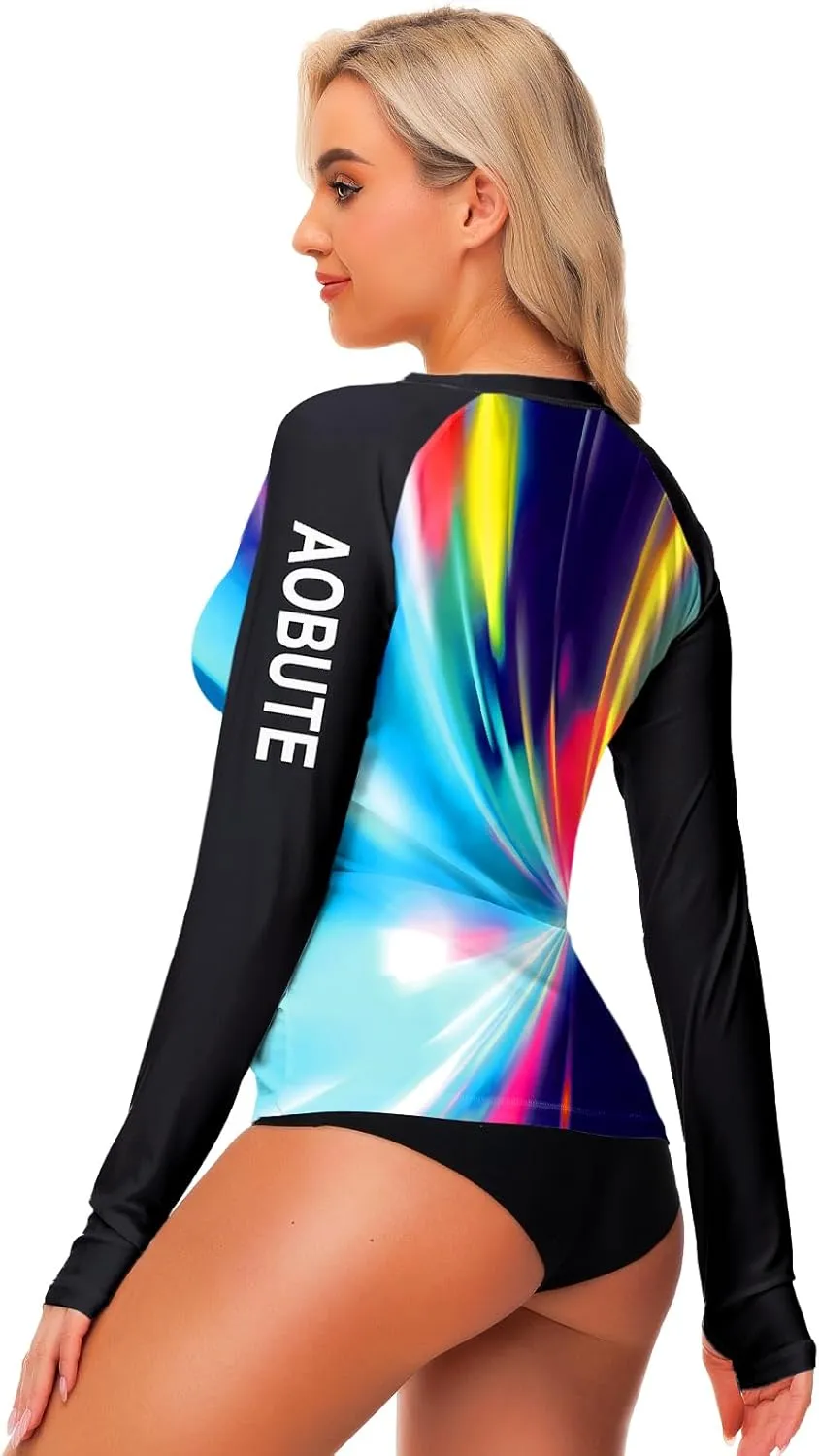 AOBUTE Women Rash Guard Sun Protecion Long Sleeve UPF 50  Swim Shirt with Thumb Hole