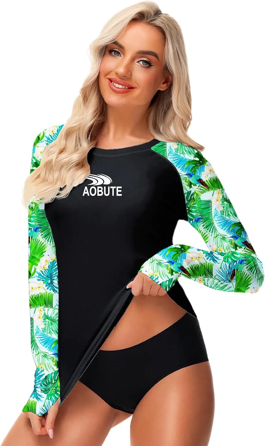 AOBUTE Women Rash Guard Sun Protecion Long Sleeve UPF 50  Swim Shirt with Thumb Hole