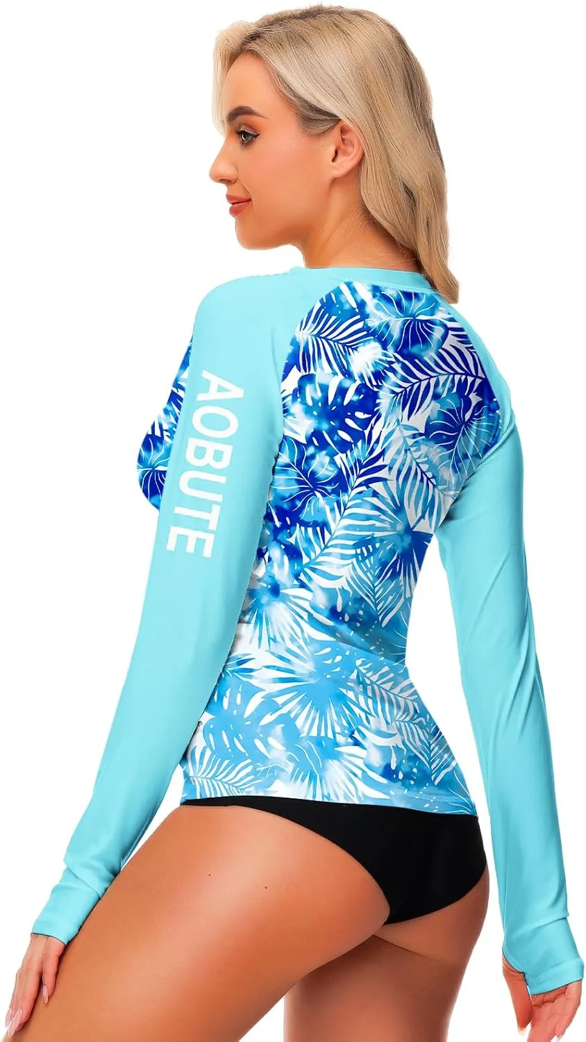 AOBUTE Women Rash Guard Sun Protecion Long Sleeve UPF 50  Swim Shirt with Thumb Hole