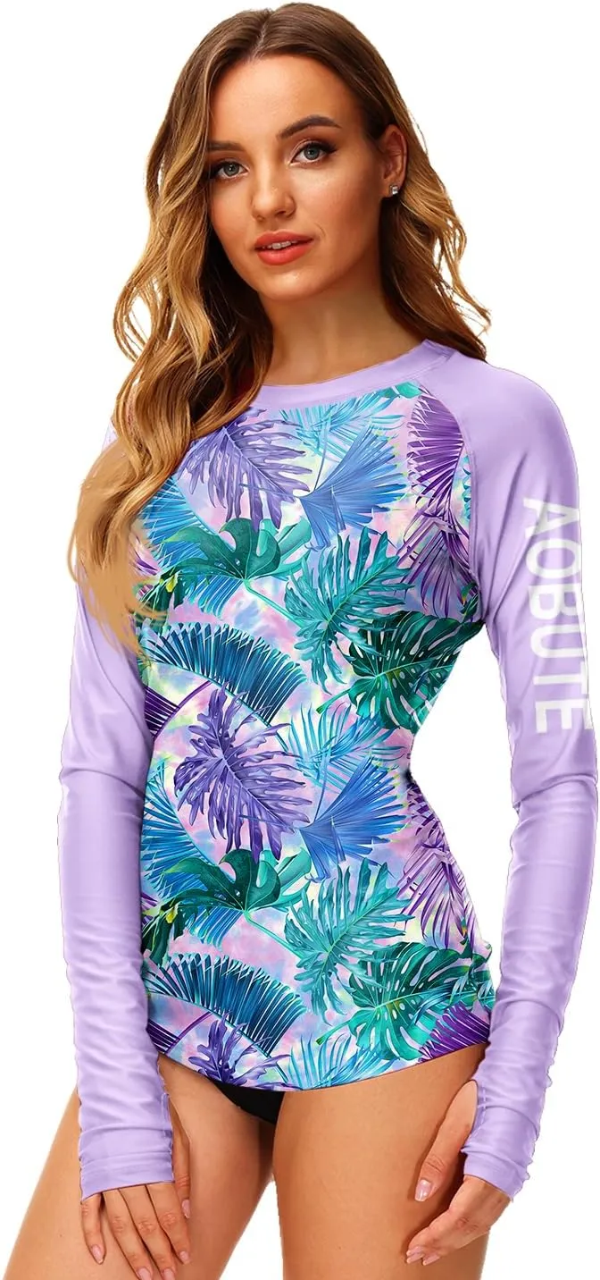 AOBUTE Women Rash Guard Sun Protecion Long Sleeve UPF 50  Swim Shirt with Thumb Hole