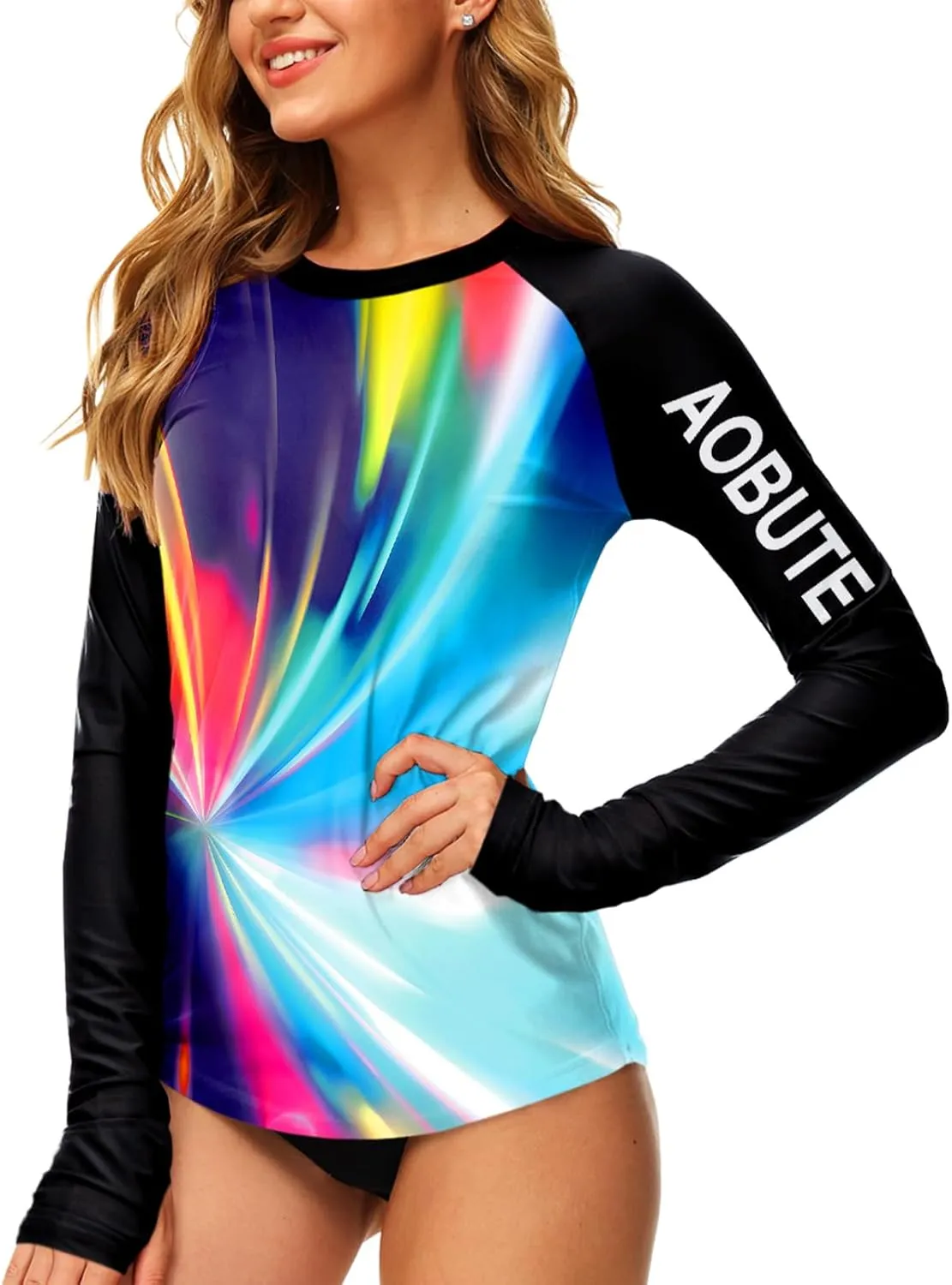 AOBUTE Women Rash Guard Sun Protecion Long Sleeve UPF 50  Swim Shirt with Thumb Hole