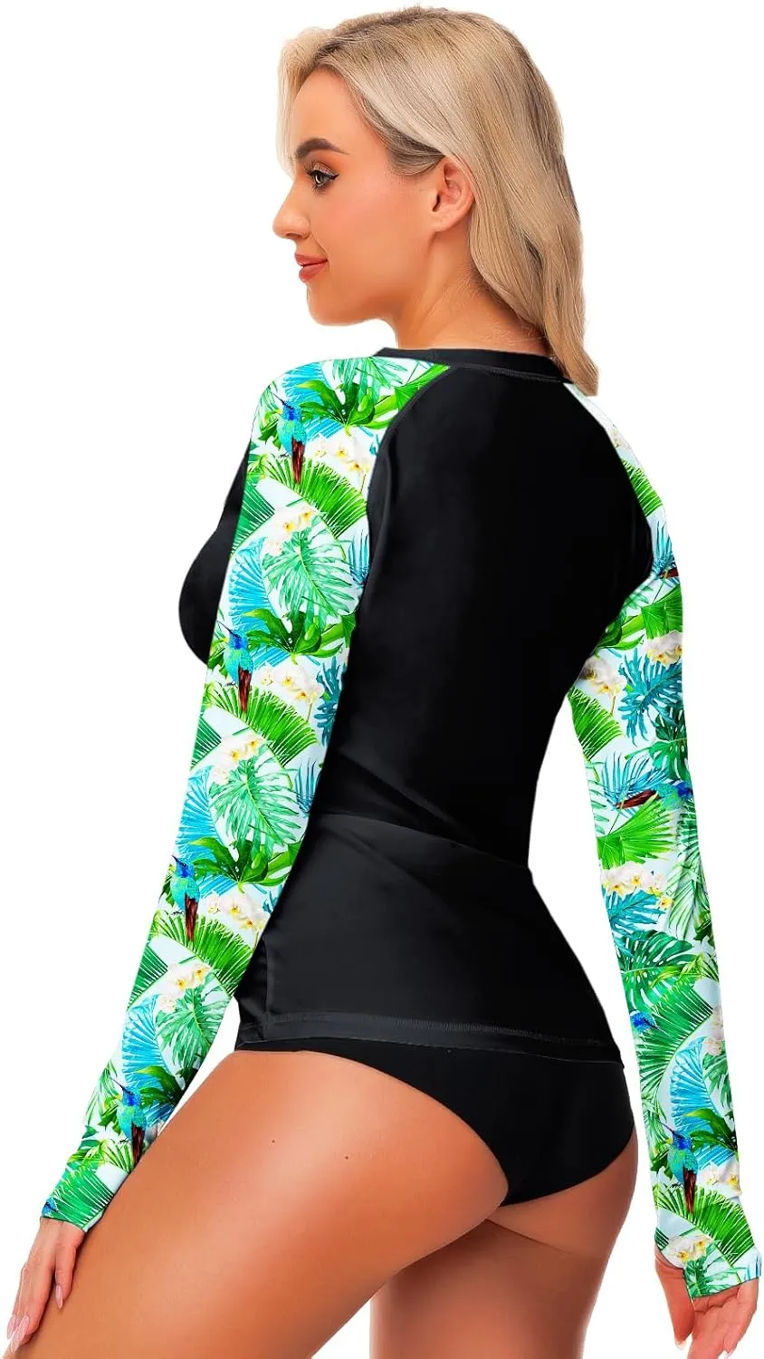 AOBUTE Women Rash Guard Sun Protecion Long Sleeve UPF 50  Swim Shirt with Thumb Hole