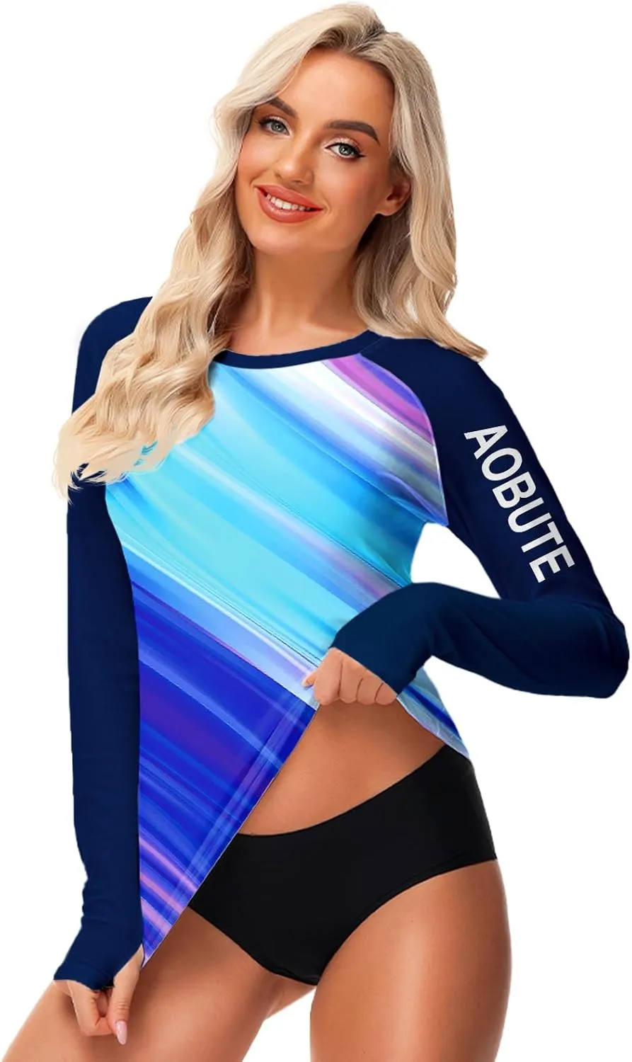 AOBUTE Women Rash Guard Sun Protecion Long Sleeve UPF 50  Swim Shirt with Thumb Hole