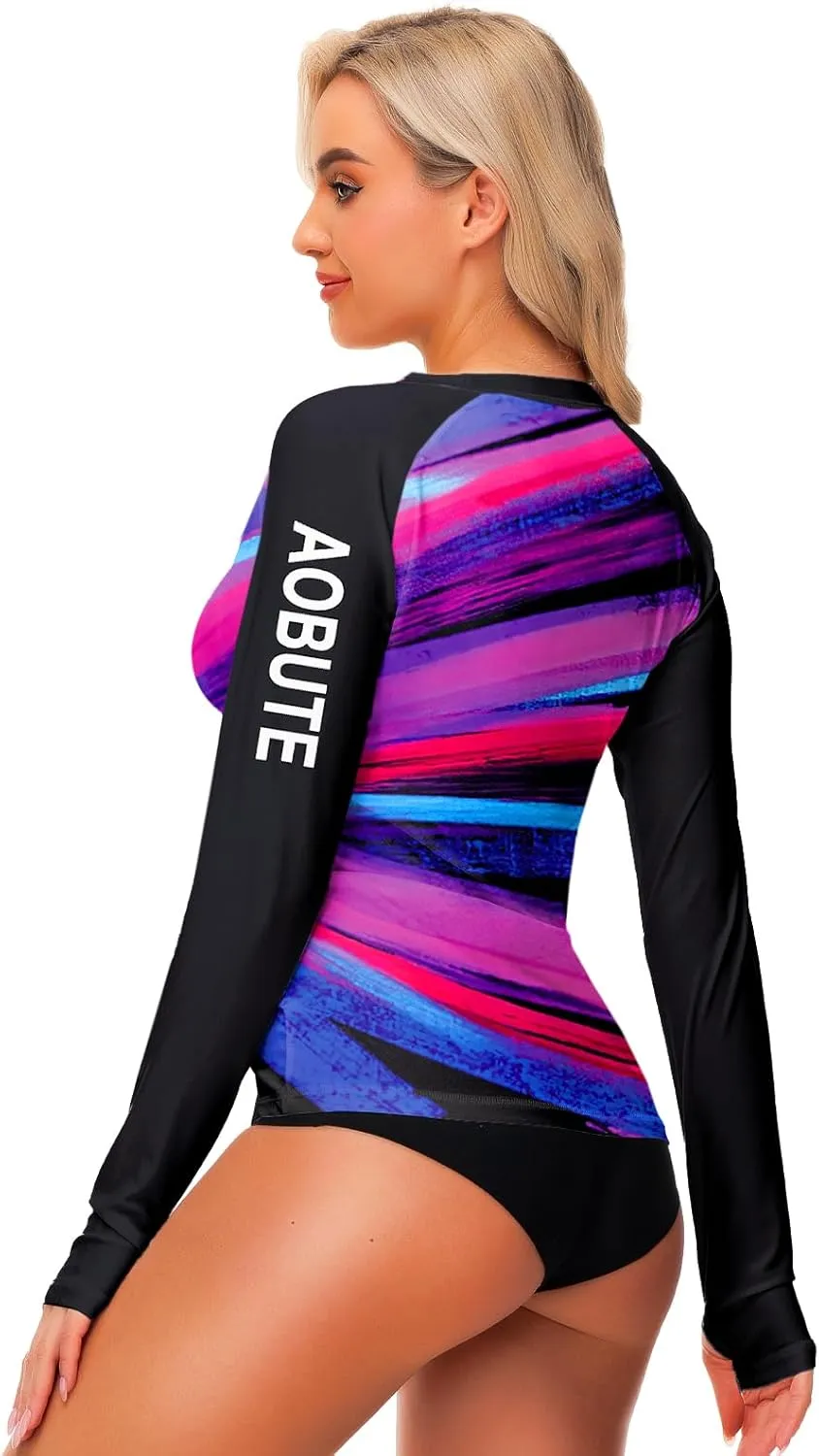 AOBUTE Women Rash Guard Sun Protecion Long Sleeve UPF 50  Swim Shirt with Thumb Hole