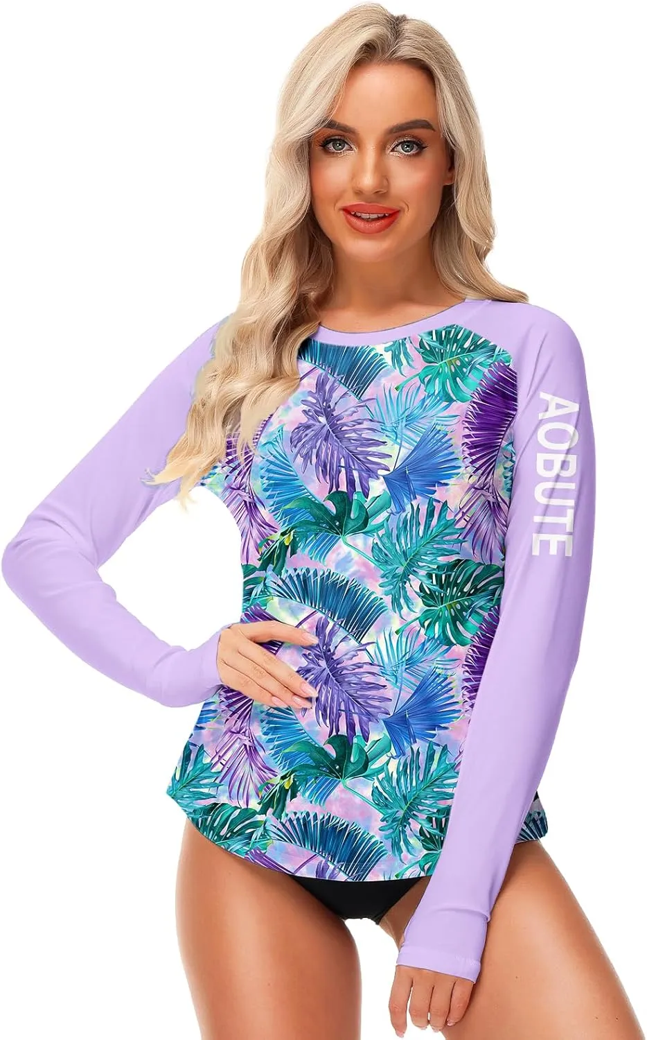 AOBUTE Women Rash Guard Sun Protecion Long Sleeve UPF 50  Swim Shirt with Thumb Hole