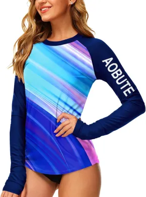 AOBUTE Women Rash Guard Sun Protecion Long Sleeve UPF 50  Swim Shirt with Thumb Hole