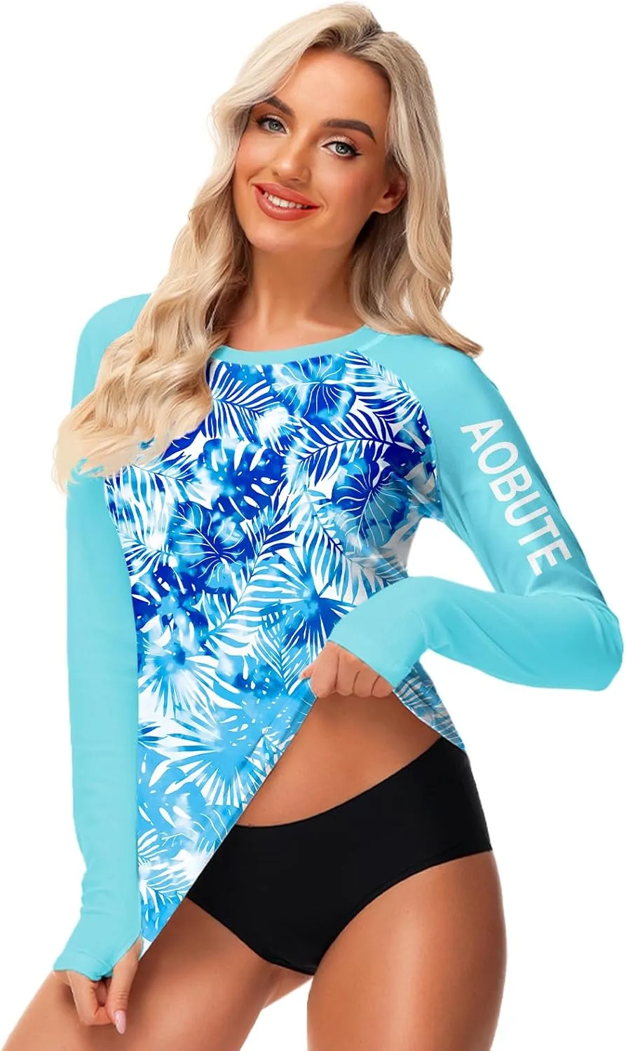AOBUTE Women Rash Guard Sun Protecion Long Sleeve UPF 50  Swim Shirt with Thumb Hole