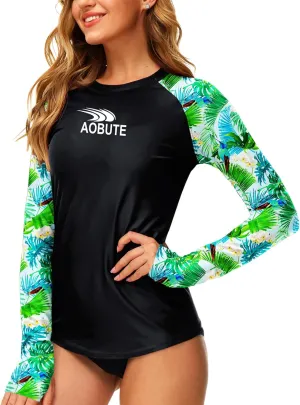 AOBUTE Women Rash Guard Sun Protecion Long Sleeve UPF 50  Swim Shirt with Thumb Hole