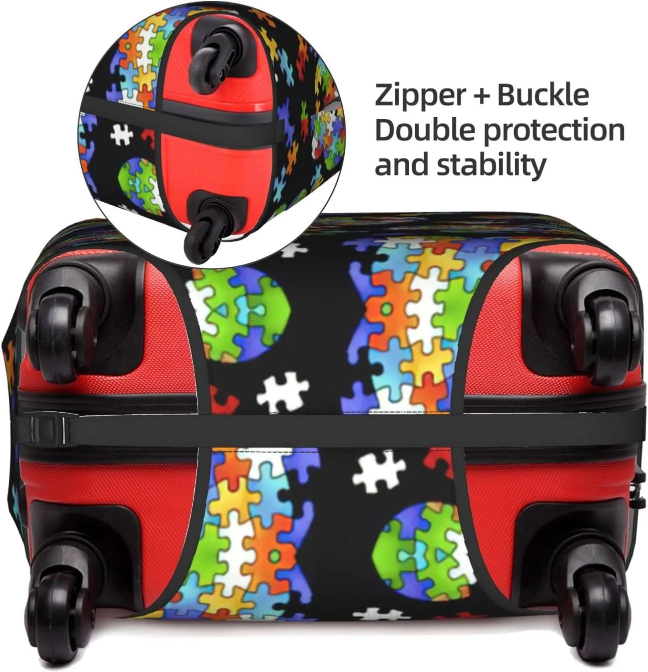 Autism Awareness Puzzle Pieces Heart Print Luggage Cover Washable Suitcase Anti-Scratch Suitcase Cover Protective Cover Fits 18-32 Inch