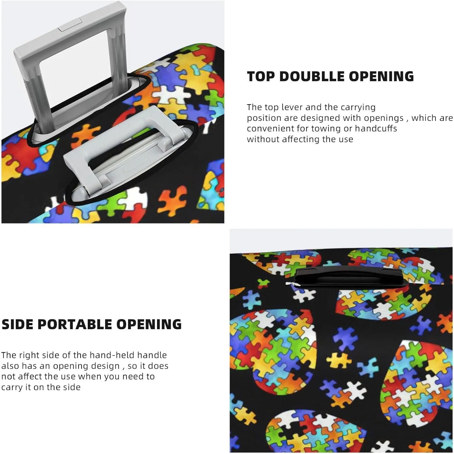 Autism Awareness Puzzle Pieces Heart Print Luggage Cover Washable Suitcase Anti-Scratch Suitcase Cover Protective Cover Fits 18-32 Inch