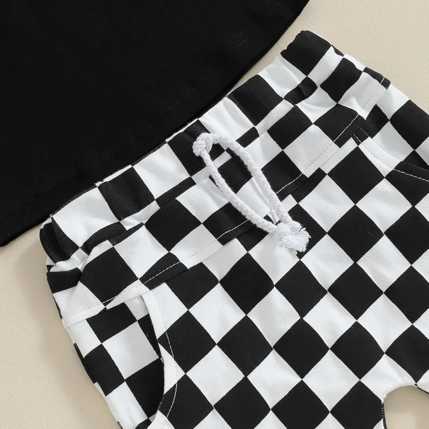 Baby Boy Girl Summer Outfits Checkerboard Short Sleeve T-Shirt Elastic Waist Shorts Set Toddler Checkered Outfit
