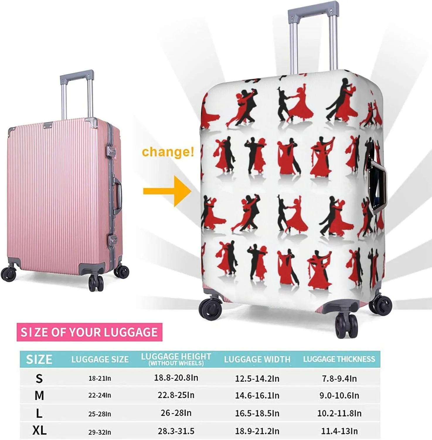 Ballroom Dance Print Luggage Cover Washable Suitcase Anti-Scratch Suitcase Cover Protective Cover Fits 18-32 Inch