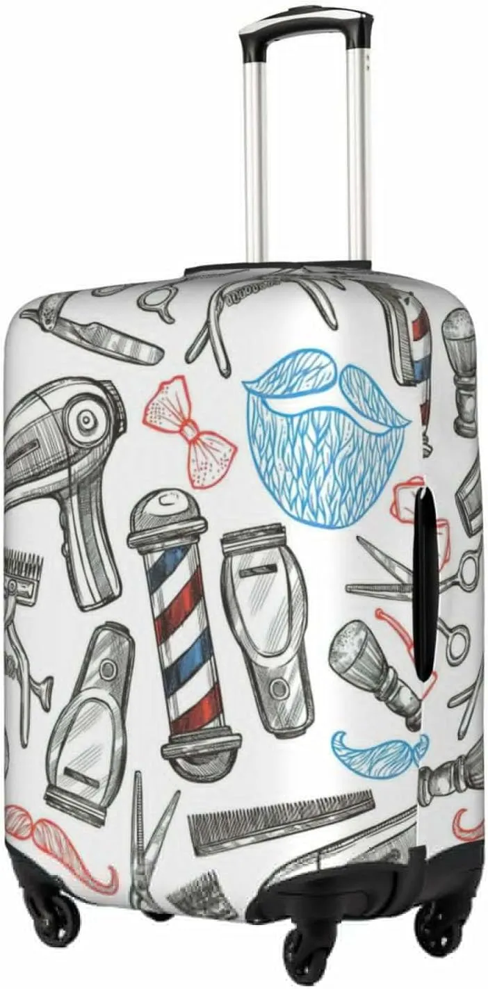 Barber Shop Monochrome Style Print Luggage Cover Washable Suitcase Anti-Scratch Suitcase Cover Protective Cover Fits 18-32 Inch