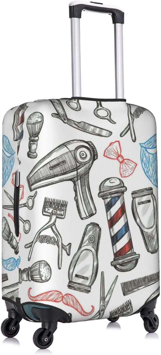 Barber Shop Monochrome Style Print Luggage Cover Washable Suitcase Anti-Scratch Suitcase Cover Protective Cover Fits 18-32 Inch