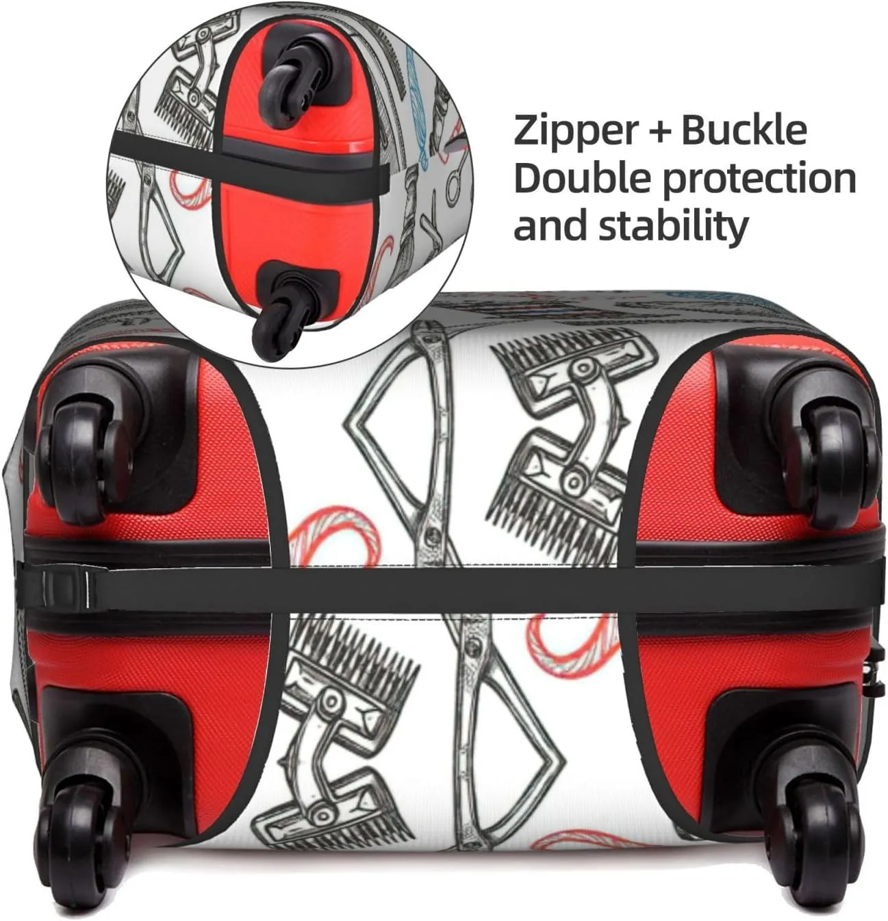 Barber Shop Monochrome Style Print Luggage Cover Washable Suitcase Anti-Scratch Suitcase Cover Protective Cover Fits 18-32 Inch