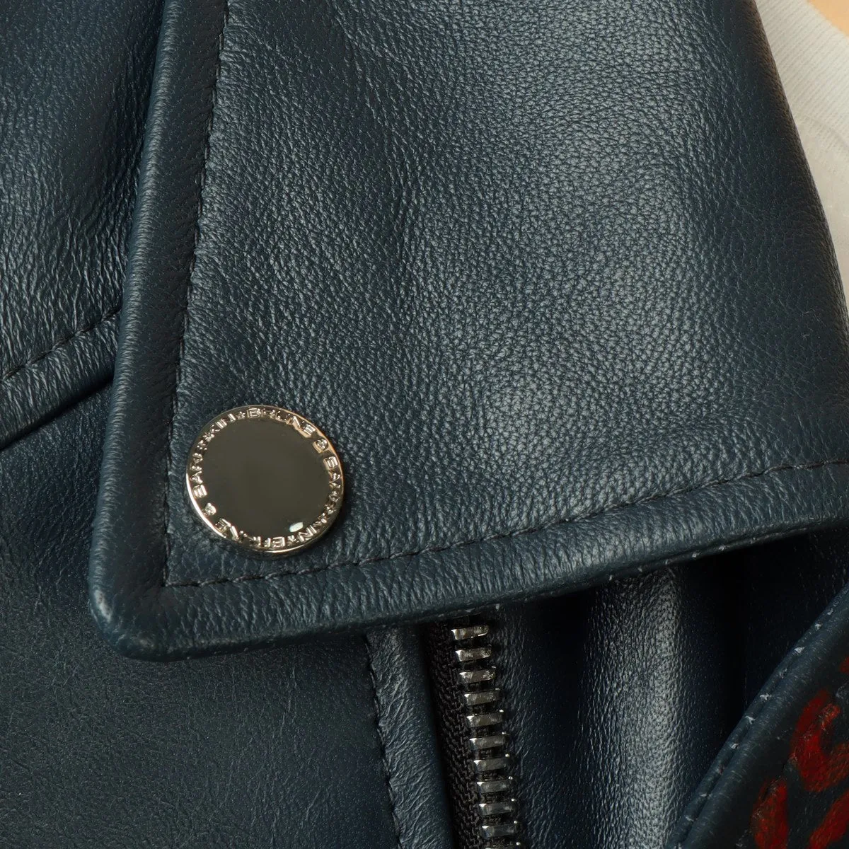 Bespoke Smoky Blue Hand-painted Sugerskull Owl Printed Leather Jacket By Brune & Bareskin