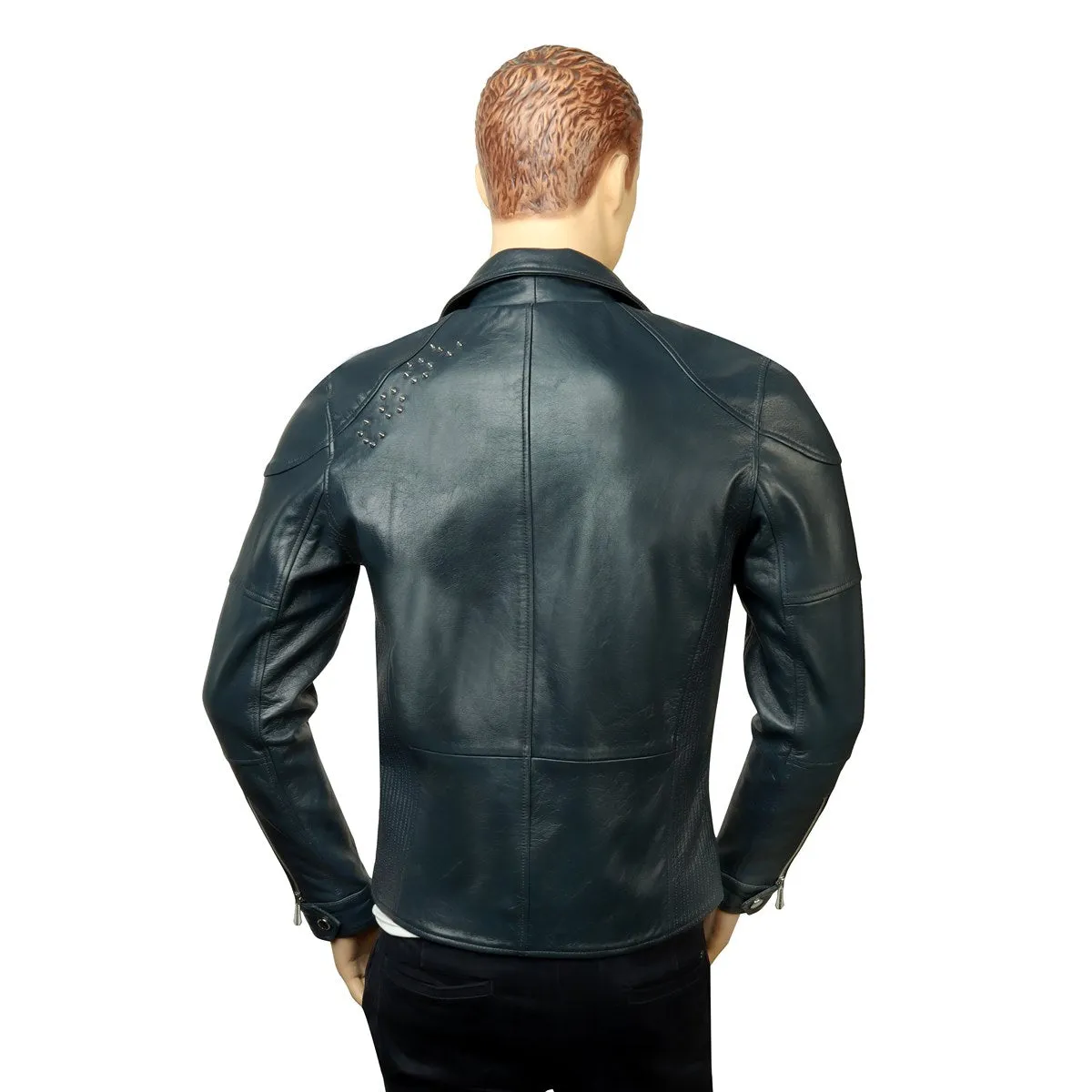 Bespoke Smoky Blue Hand-painted Sugerskull Owl Printed Leather Jacket By Brune & Bareskin
