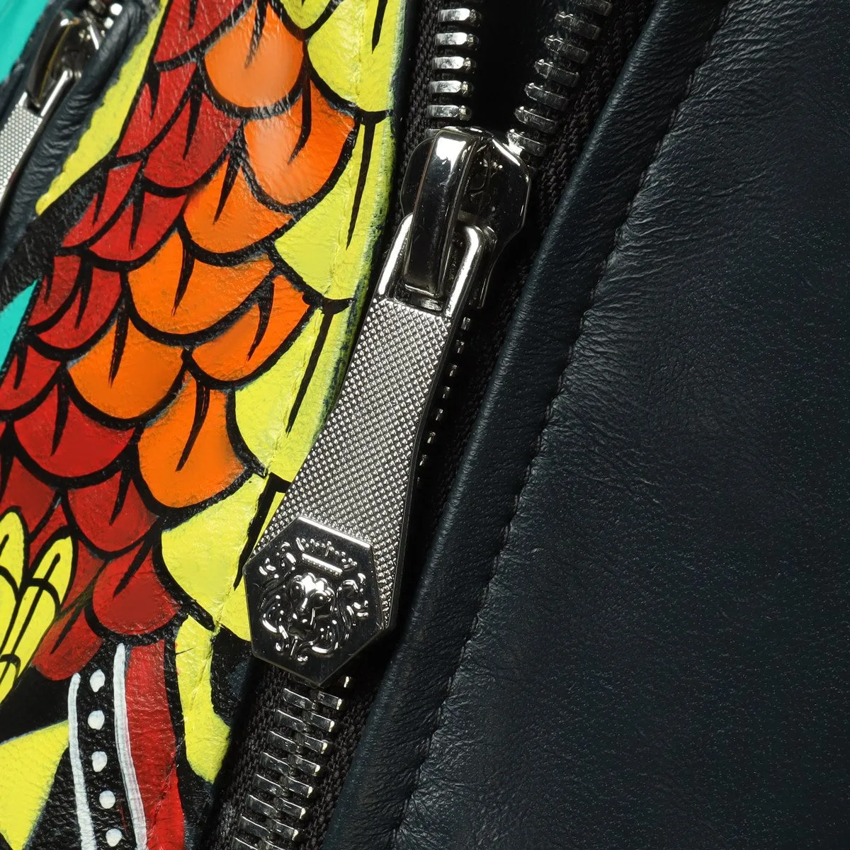 Bespoke Smoky Blue Hand-painted Sugerskull Owl Printed Leather Jacket By Brune & Bareskin