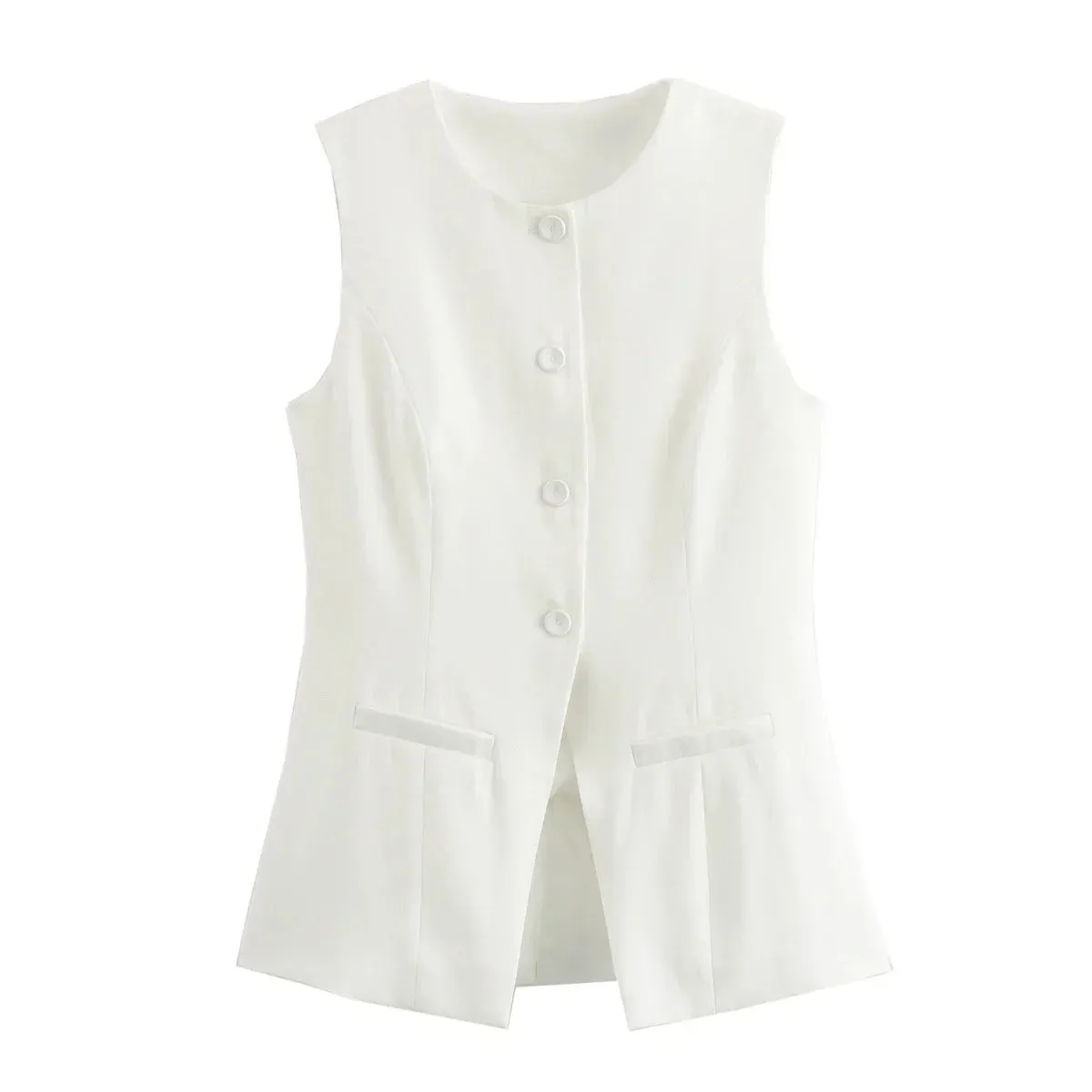 Black Friday Joskaa Solid Single Breasted Vests Outwear Elegant Office Lady Sleeveless With Pocket Solid Color Loose Female Vest Cardigan New