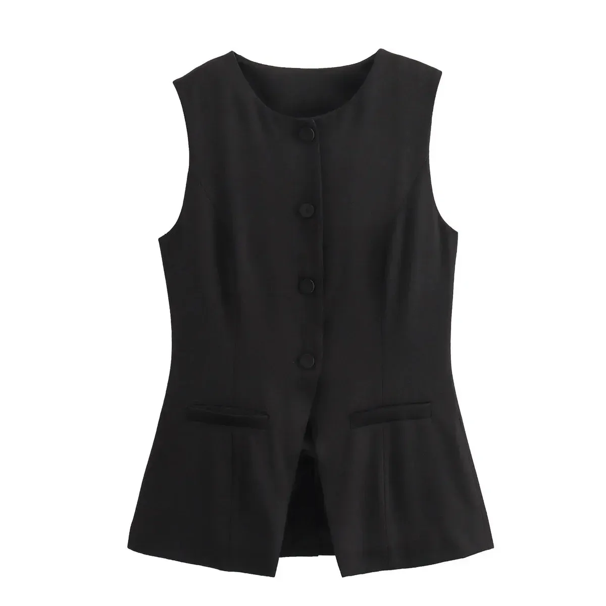 Black Friday Joskaa Solid Single Breasted Vests Outwear Elegant Office Lady Sleeveless With Pocket Solid Color Loose Female Vest Cardigan New