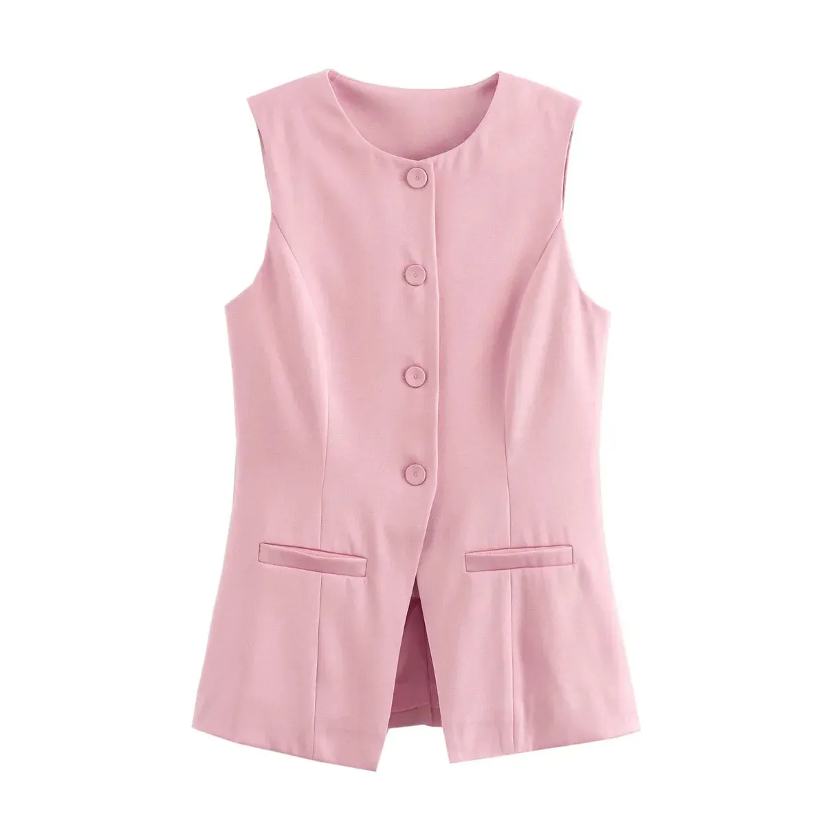 Black Friday Joskaa Solid Single Breasted Vests Outwear Elegant Office Lady Sleeveless With Pocket Solid Color Loose Female Vest Cardigan New
