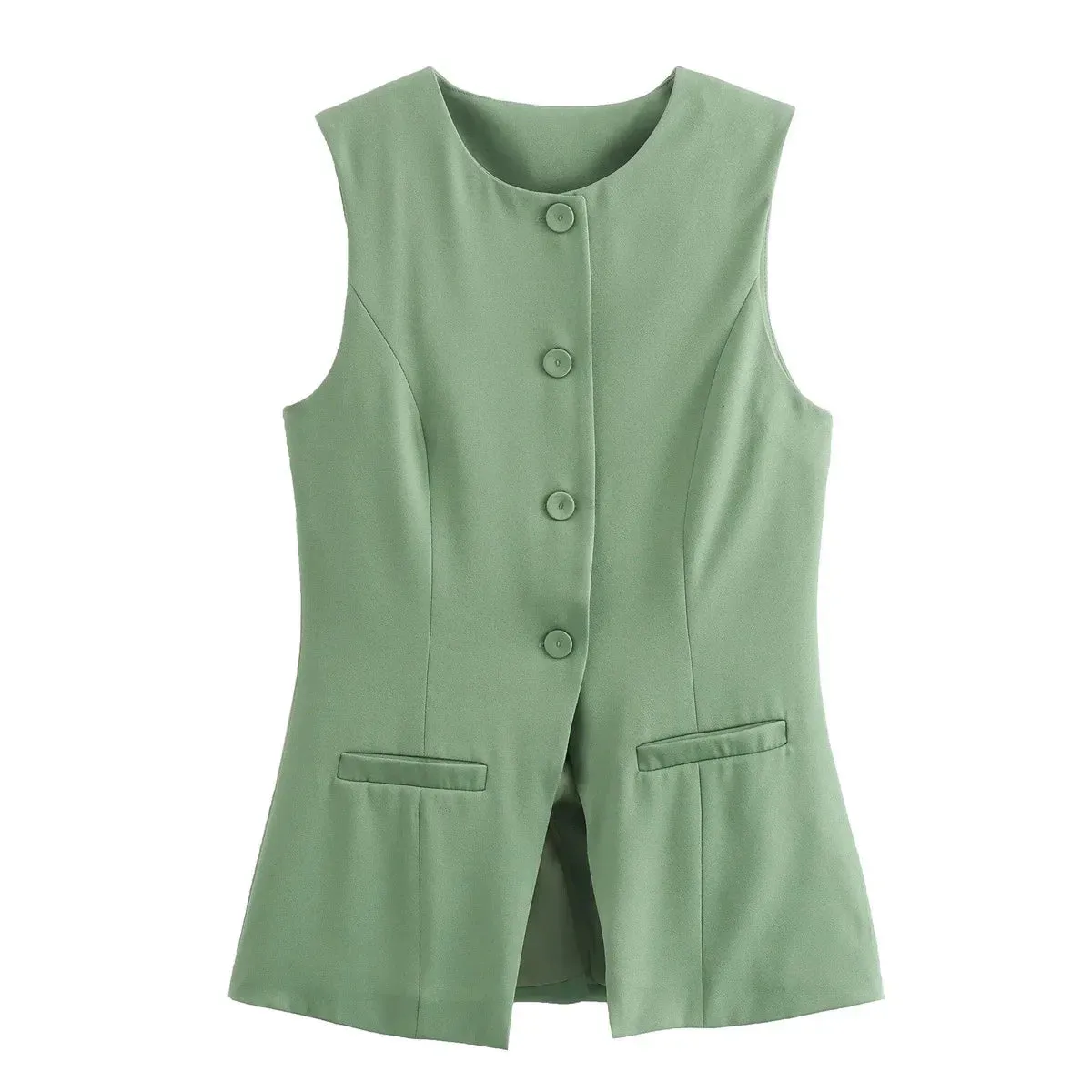 Black Friday Joskaa Solid Single Breasted Vests Outwear Elegant Office Lady Sleeveless With Pocket Solid Color Loose Female Vest Cardigan New