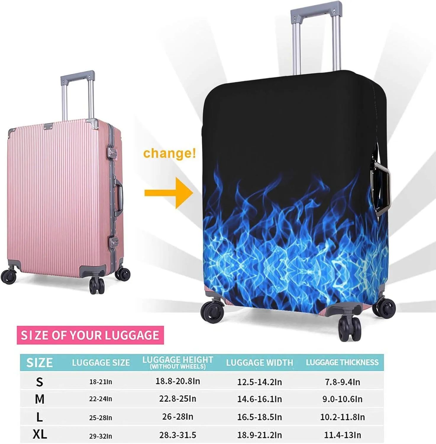 Blue Flame Print Luggage Cover Washable Suitcase Anti-Scratch Suitcase Cover Protective Cover Fits 18-32 Inch