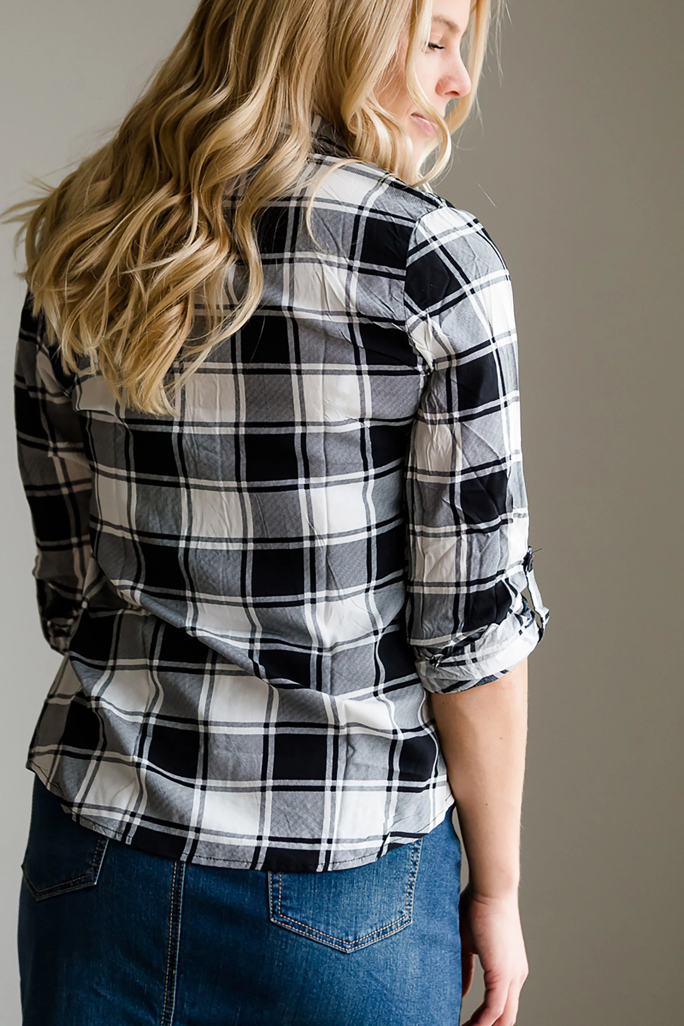 Buffalo Plaid Roll Sleeve Top - FINAL SALE