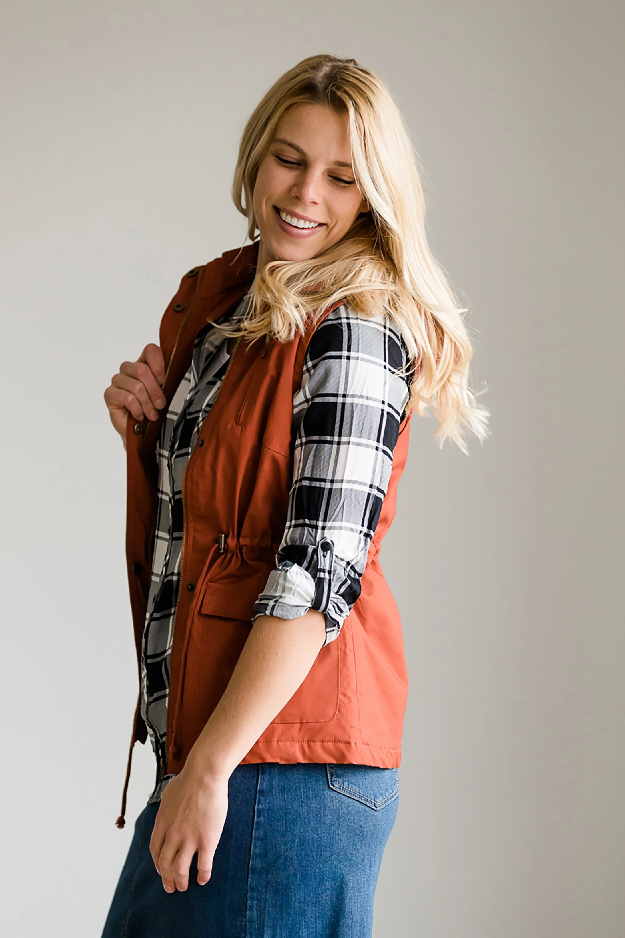 Buffalo Plaid Roll Sleeve Top - FINAL SALE