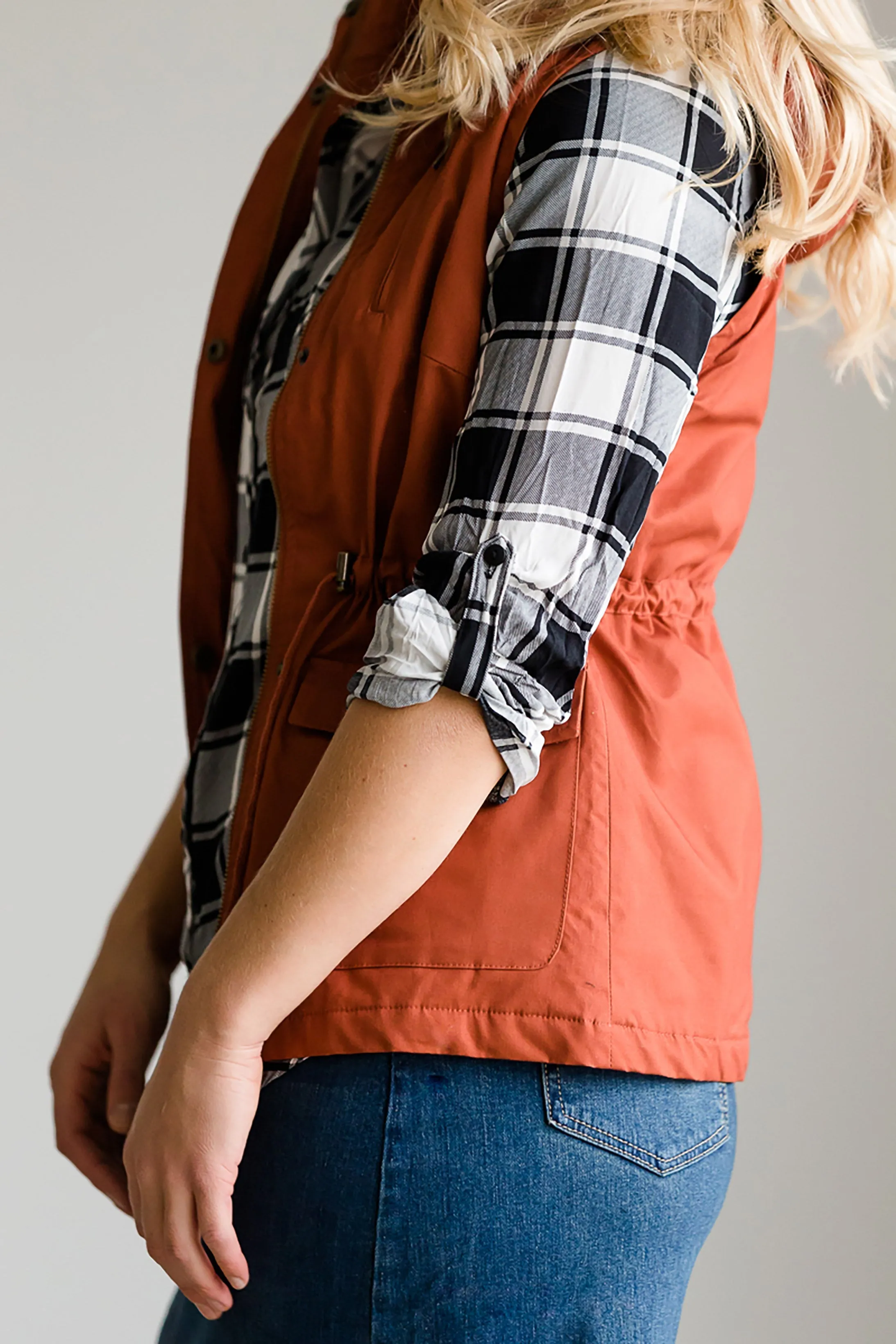 Buffalo Plaid Roll Sleeve Top - FINAL SALE