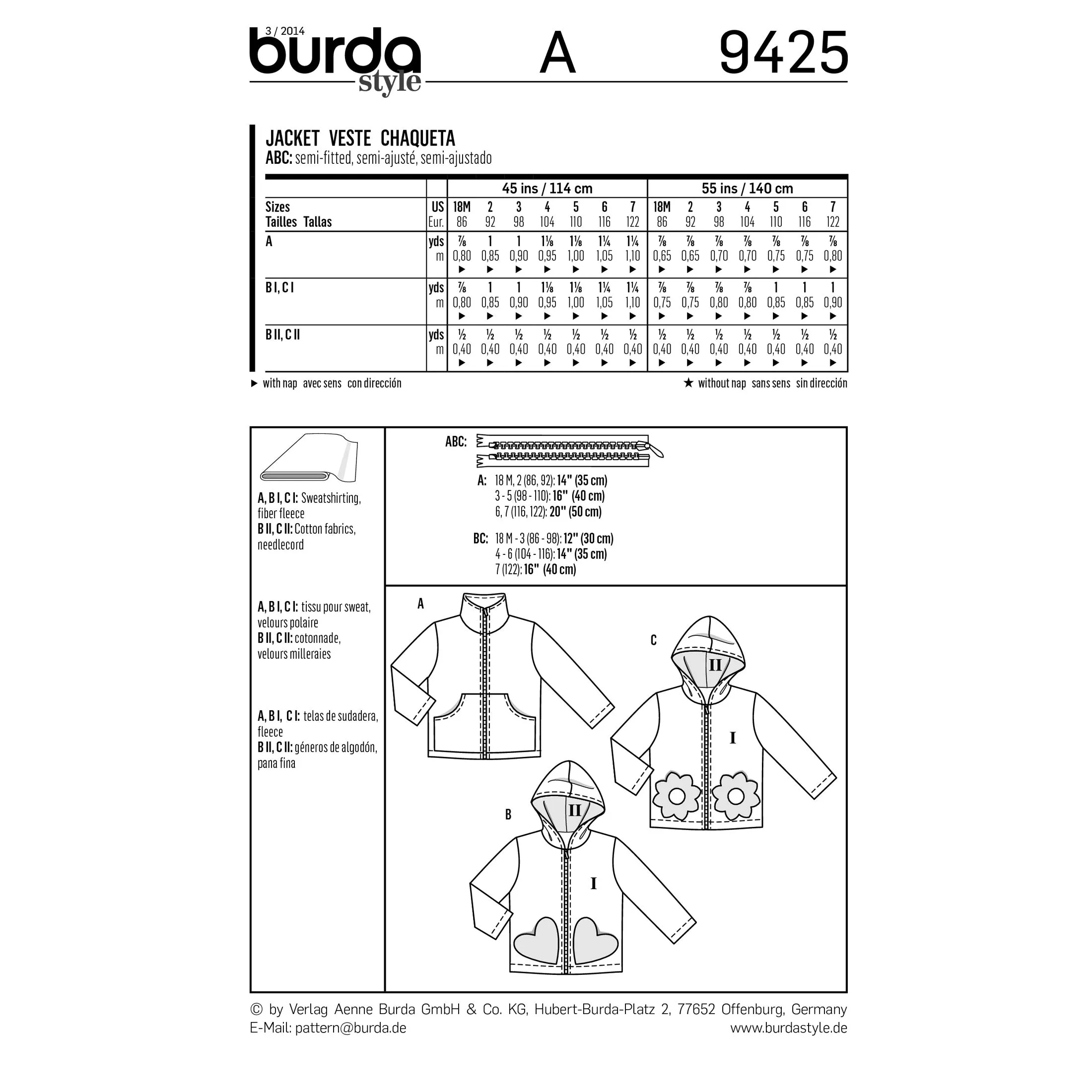 BURDA - 9425 Child Jacket Unisex