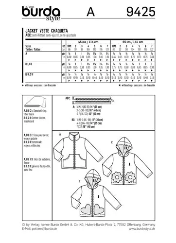 BURDA - 9425 Child Jacket Unisex