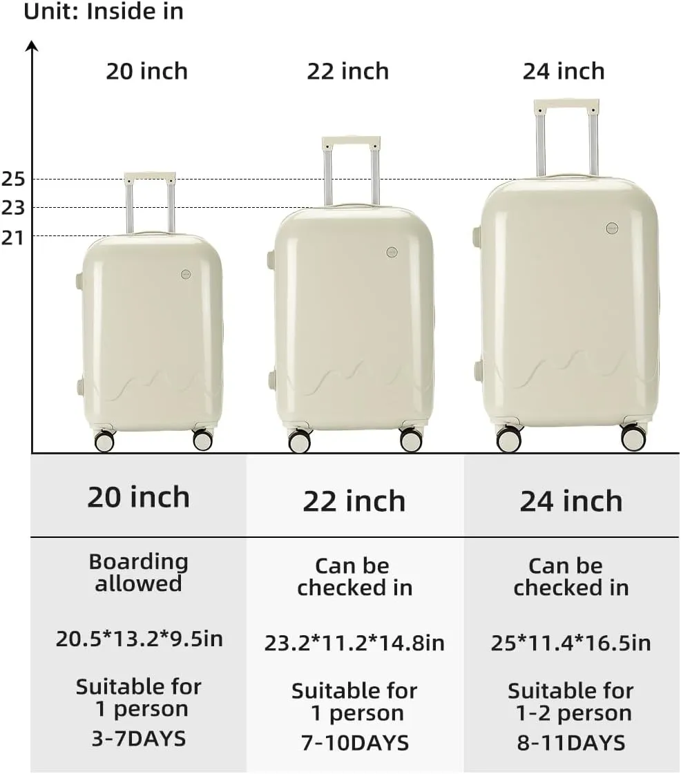 Carry On Luggage with 4 Spinner Wheels & TSA Expandable Fashionable Hard Shell Suitcase With Cup Holder, 20 Inch Carry-On, White