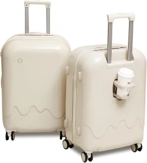 Carry On Luggage with 4 Spinner Wheels & TSA Expandable Fashionable Hard Shell Suitcase With Cup Holder, 20 Inch Carry-On, White
