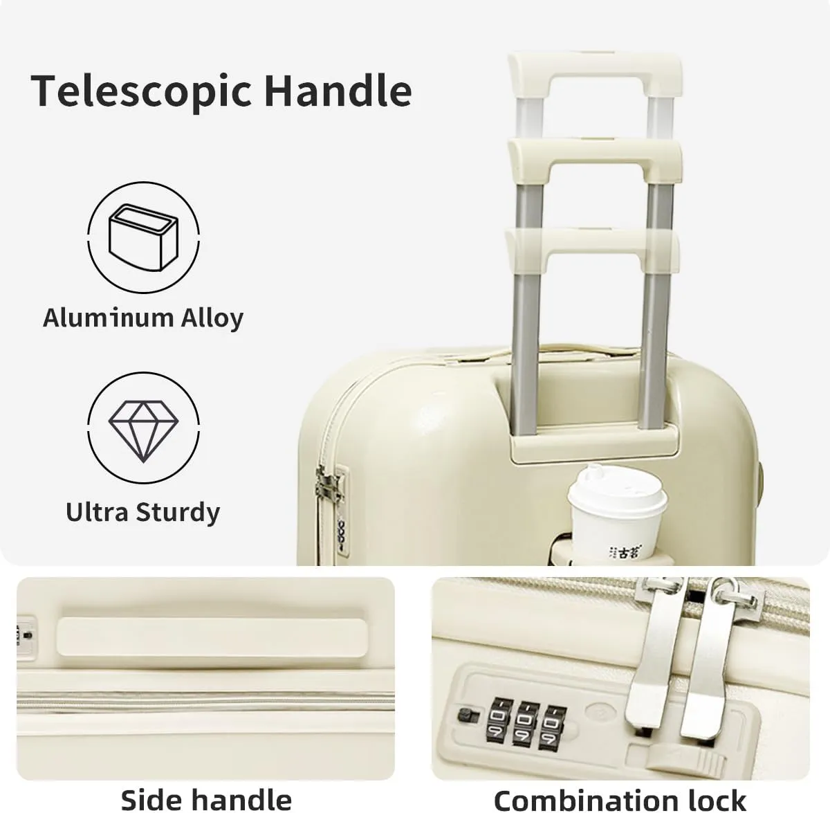 Carry On Luggage with 4 Spinner Wheels & TSA Expandable Fashionable Hard Shell Suitcase With Cup Holder, 20 Inch Carry-On, White