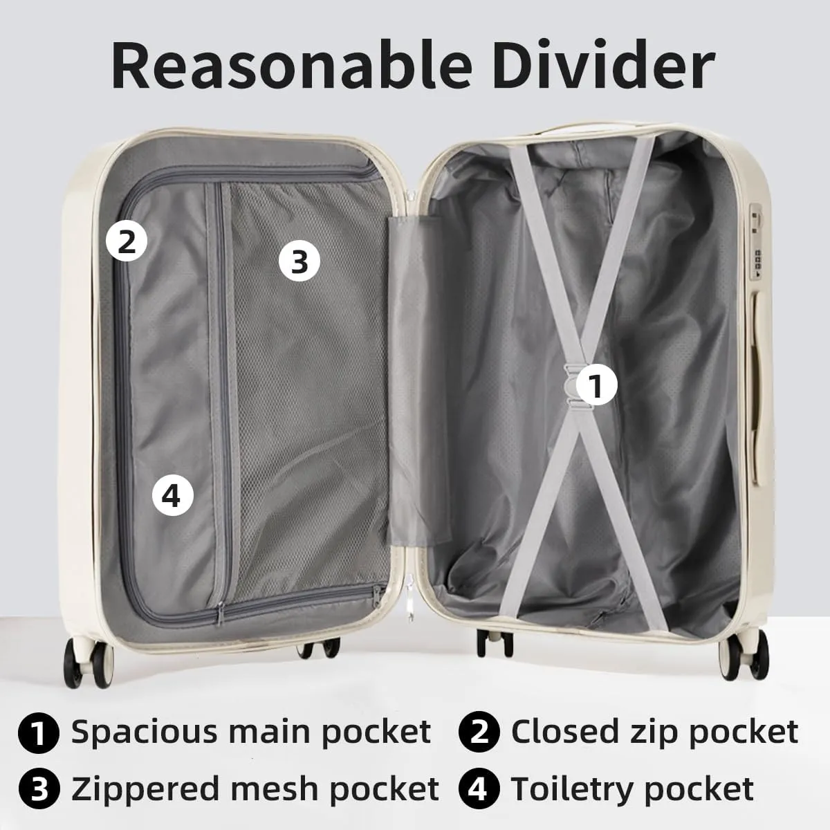 Carry On Luggage with 4 Spinner Wheels & TSA Expandable Fashionable Hard Shell Suitcase With Cup Holder, 20 Inch Carry-On, White